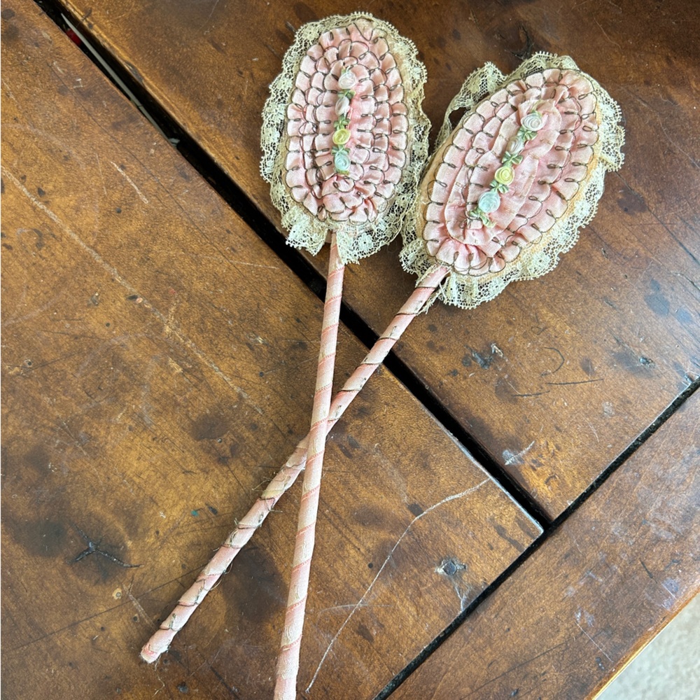 Antique Powder Puff & Mirror Vanity Set